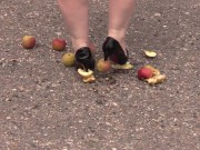 Crush fetish outdoors Fat legs in high heel shoes crush apples 12/16
