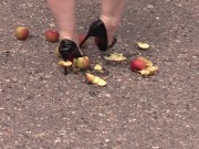 Crush fetish outdoors Fat legs in high heel shoes crush apples 14/16
