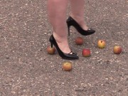 Crush fetish outdoors Fat legs in high heel shoes crush apples 5/16