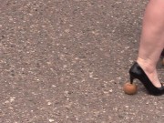 Crush fetish outdoors Fat legs in high heel shoes crush apples 7/16