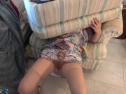 Stepmom is stuck under the ottoman and lets her stepson fuck her