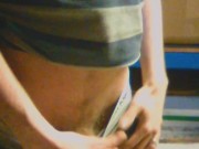 Risky wank behind the lads in warehouse 13/16