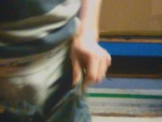 Risky wank behind the lads in warehouse 15/16