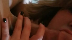 Slutty girlfriend chokes on big cock