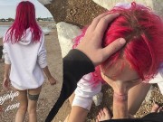 Babe Public Blowjob on Beach - Cum Swallow