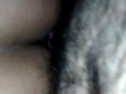 I put it on without a condom and with her pink thong on