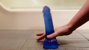 ASMR and Close Up Of Slut With Big Feet Foot-Fucking Blue Dildo