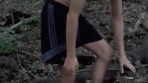 Quick stop down in the woods for huge cumshot