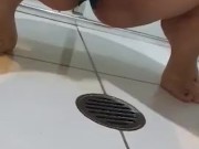 Amateur bathroom floor panty pee