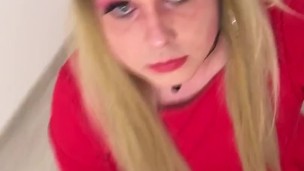 Hot Blonde Crossdresser shoots her load
