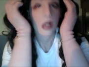 Naughty May Pt1! Wearing my female mask May and chest i put on my female hand gloves!