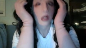 Naughty May Pt1! Wearing my female mask May and chest i put on my female hand gloves!