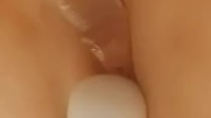 Blonde slut makes herself cum on a clear cock