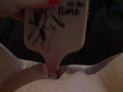 Teen fucks her tight pussy with hairbrush & squirts while family are next door