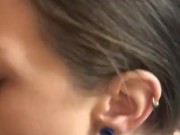 Sexy Burnett enjoys loving her cock. 2/16