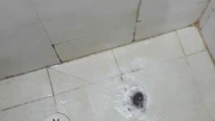 Hairy jerking off cumshot white load in the shower