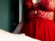 Fleshlight handjob from sensual MILF in red lingerie with perfect tits 1/16
