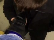 Licking mistress's feet in a school stair case 1/16