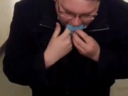 Licking mistress's feet in a school stair case 11/16