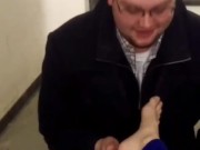 Licking mistress's feet in a school stair case 13/16