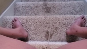 Peeing on the stairs 