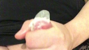 Blonde Bimbo CD cums in condom and eats it