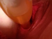 Gorgeous pussy does tricks and squirts with glass dildo DP 14/16