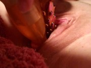 Gorgeous pussy does tricks and squirts with glass dildo DP