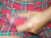 Jacking off my big black dick and cum in my boxers