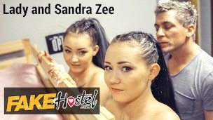 Fake Hostel 18 Year Old real Teen Sisters have threesome with lucky guy