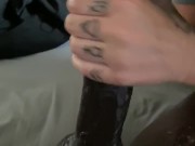 Head Queen spitting and deep throating his huge black cock  14/16