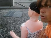 Fucking with girlfriend on cinema's rooftop