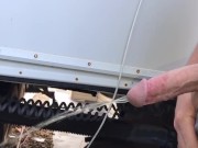 Half hard cock takes long piss 