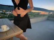 Big tip makes waitress fuck on top roof cafe 1/16