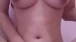 Busty asian teen smacking tits with brush and rubbing hairy pussy for daddy