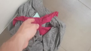 Cum in dirty worn panties from in bathroom