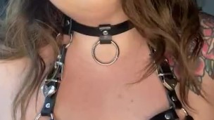 Sexy leather and huge tits 