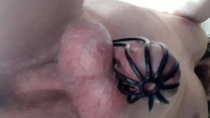 man cage chastity cum from prostate massage