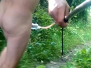 Naked walk in bushes and on road ball weights and penis pump 
