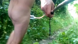 Naked walk in bushes and on road ball weights and penis pump 