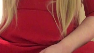 Blonde Bimbo masturbates and eats cum for you