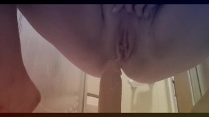 pissing on a 10in huge dildo