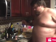 My big meat fills small Hawaiian buns while everyone watches 