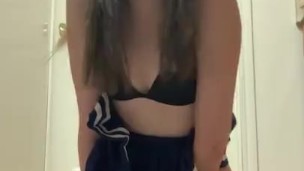 Sexy cheerleader riding dildo