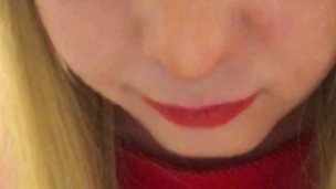 Hot Blonde Crossdresser shoots her load and eats it all
