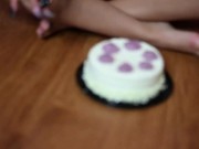 Naked Birthday Cake Smash Petite Brunette Tattooed MILF