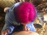 Косплей Стич. Сосет, делает горловой минет. Съемка от первого лица. 9/16