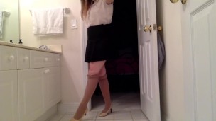 School Girl Piss from Behind on Bathroom Floor