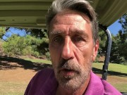 My huge dick peeking out of my pants on the golf course!