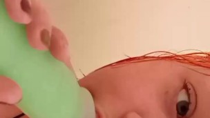 Cute emo girl sucks dildo in the shower 